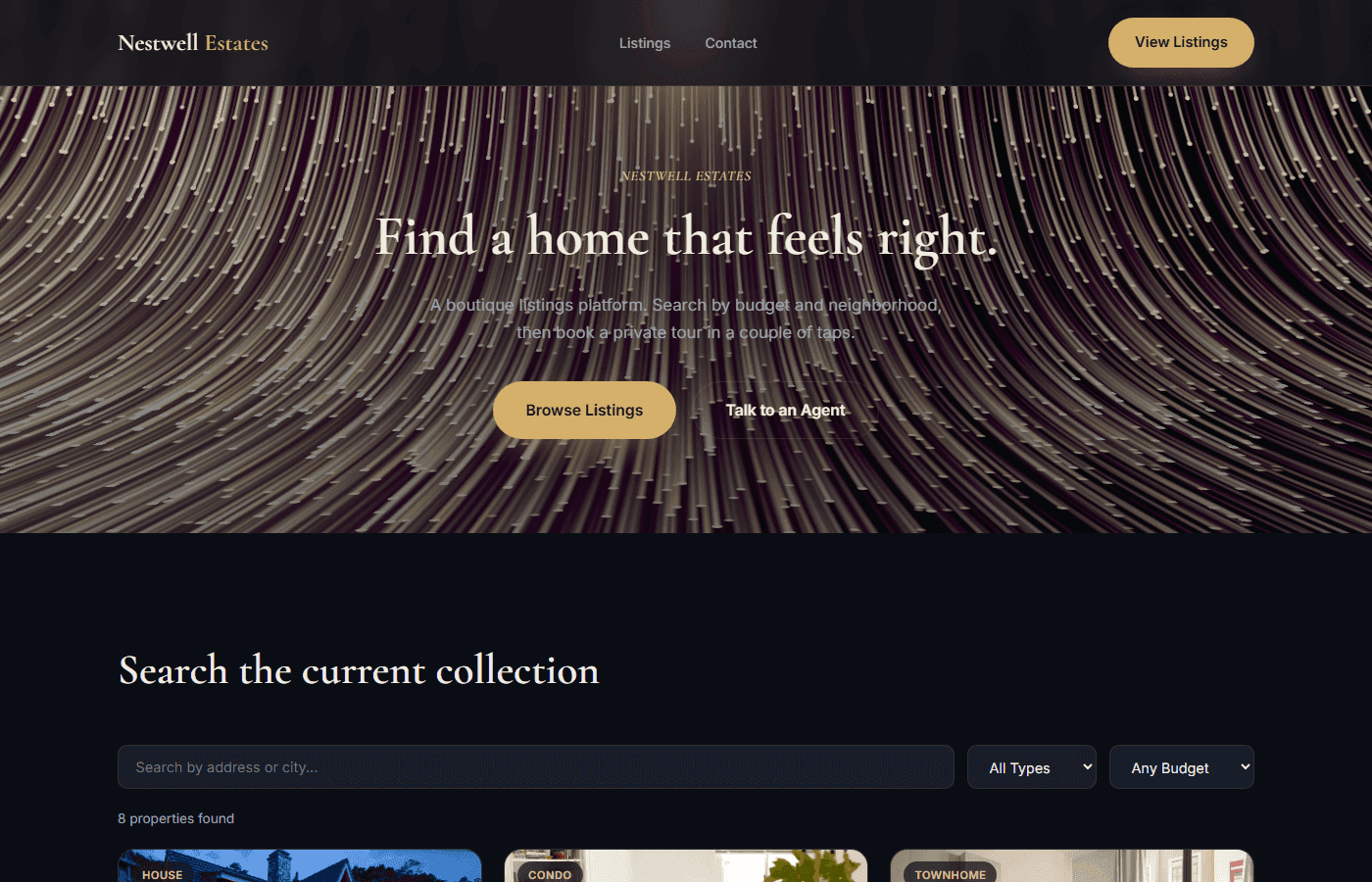Nestwell Estates homepage screenshot